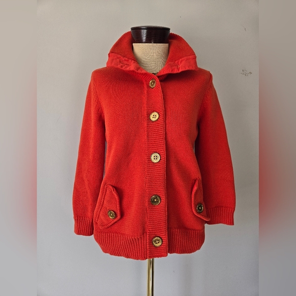 RALPH LAUTEN- Orange Knit Gold Buttoned Cardigan. Size Large - Picture 9 of 12